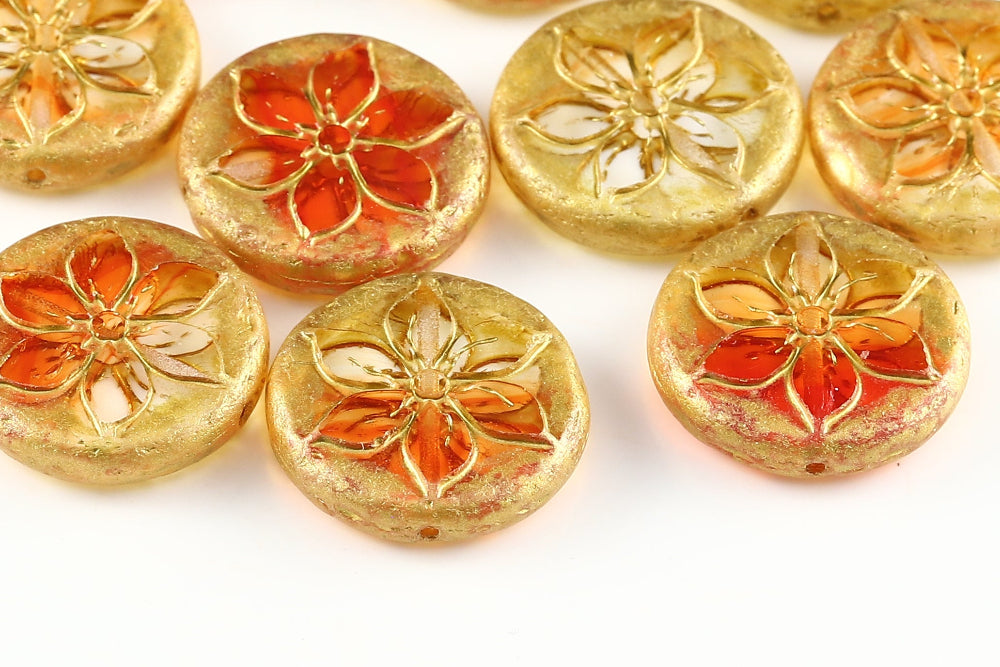 Plumeria 18mm Crystal Hyacinth Mixed Gold Speckle 1-Hole Czech Beads