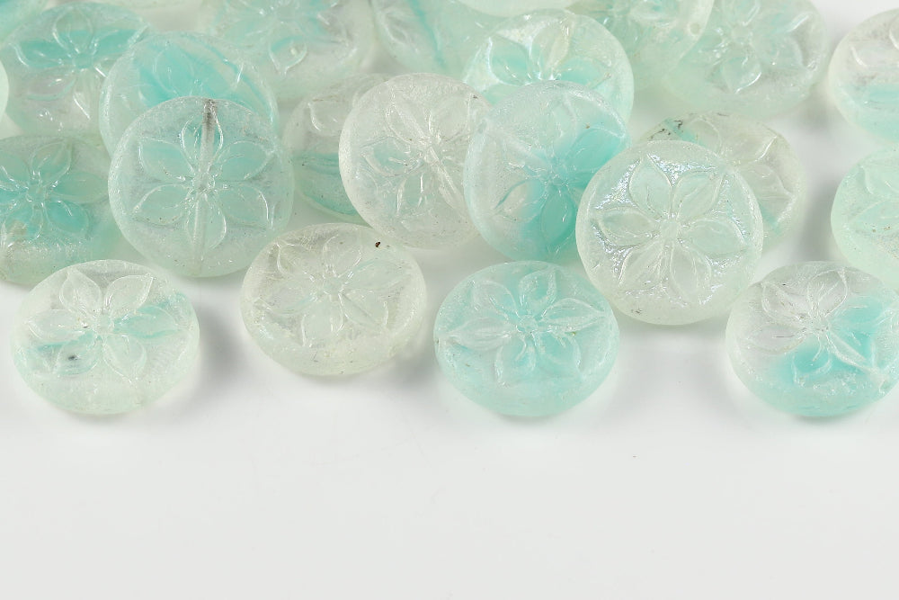 Plumeria 18mm Crystal Caribbean Sea Mixed Luster 1-Hole Czech Beads