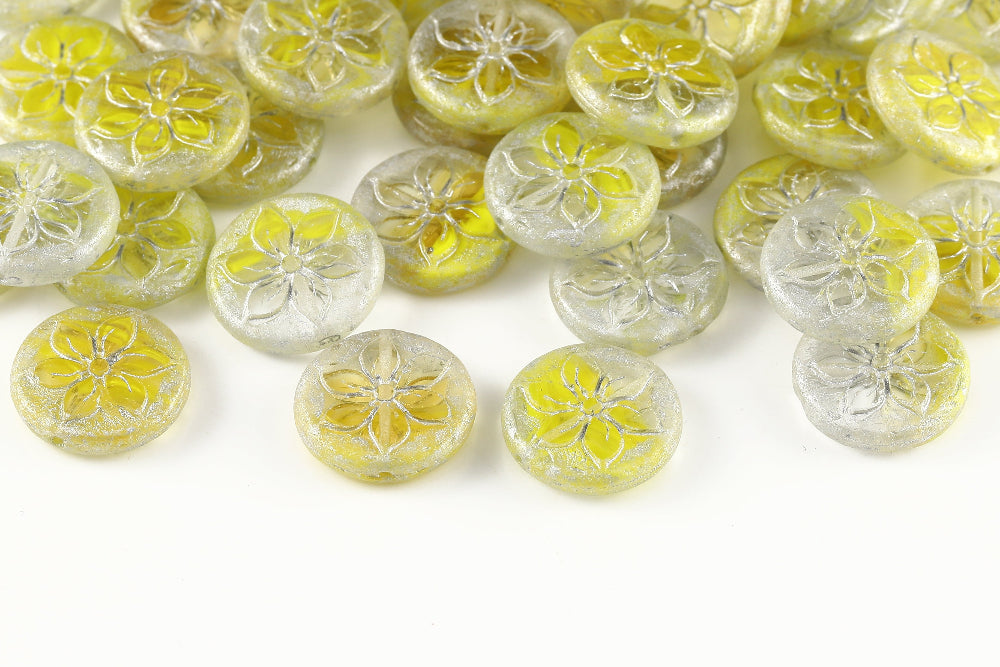 Plumeria 18mm Citrine&Crystal Silver 1-Hole Czech Beads