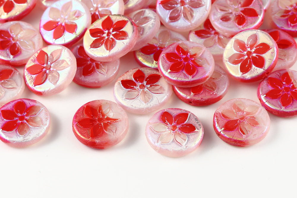 Plumeria 18mm Crystal Lt.Siam Mixed AB Full 1-Hole Czech Beads