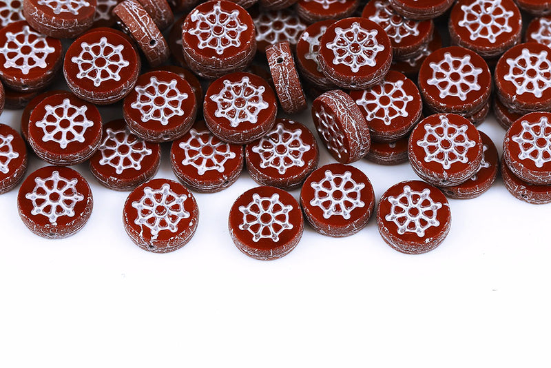 Wheel Coin 12mm Chocolate With Rose Gold Matt 1-Hole Czech Beads