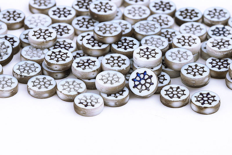 Wheel Coin 12mm Chalk Azuro Full 1-Hole Czech Beads