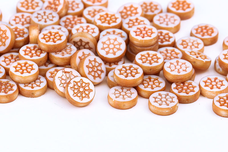 Wheel Coin 12mm Chalk Apricot Full 1-Hole Czech Beads
