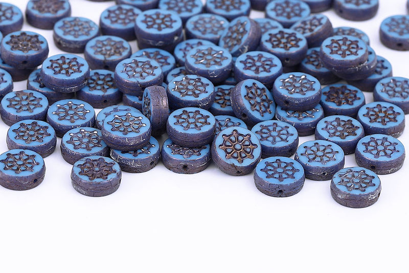 Wheel Coin 12mm Opaque Blue Violet Luster 1-Hole Czech Beads