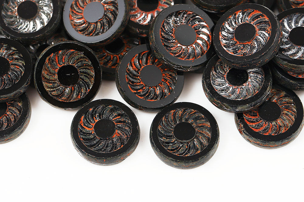 Turbo Coins 18mm Jet Travertin 1-Hole Czech Beads