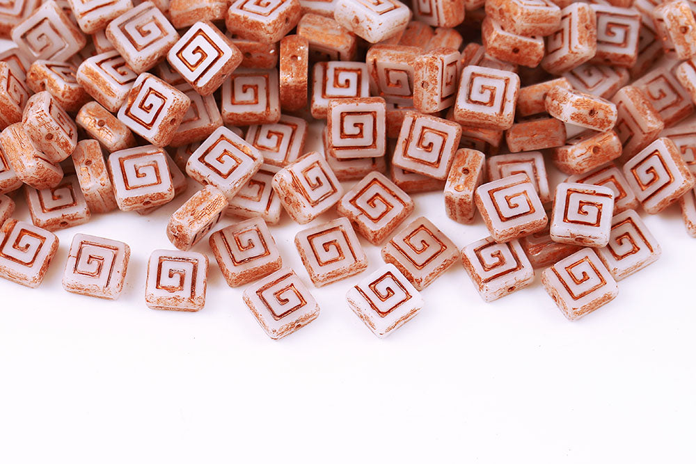 Squared Designed 9×9mm Chalk Copper Finish 1-Hole Czech Beads