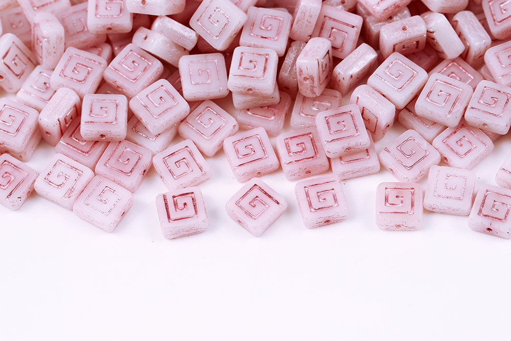 Squared Designed 9×9mm Chalk Pink Finish 1-Hole Czech Beads