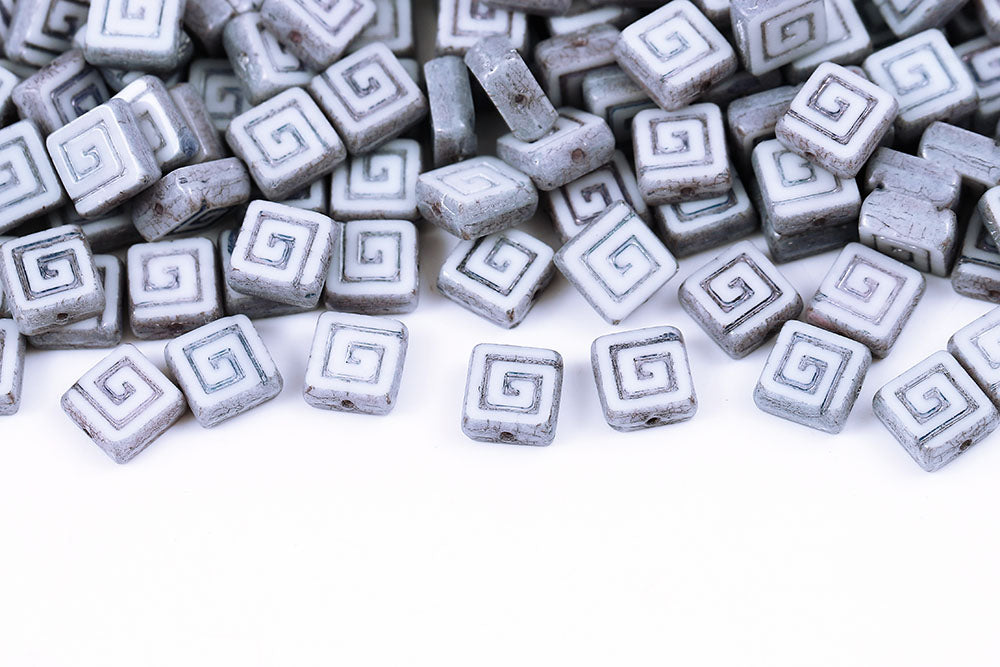 Squared Designed 9×9mm Chalk Blue Luster 1-Hole Czech Beads