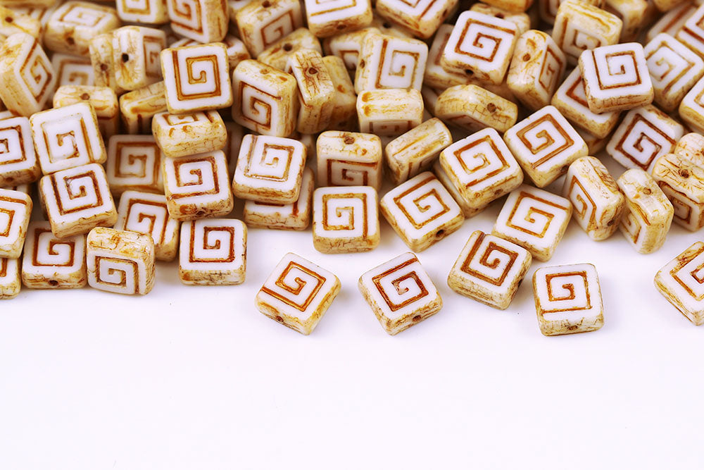 Squared Designed 9×9mm Chalk Travertin 1-Hole Czech Beads