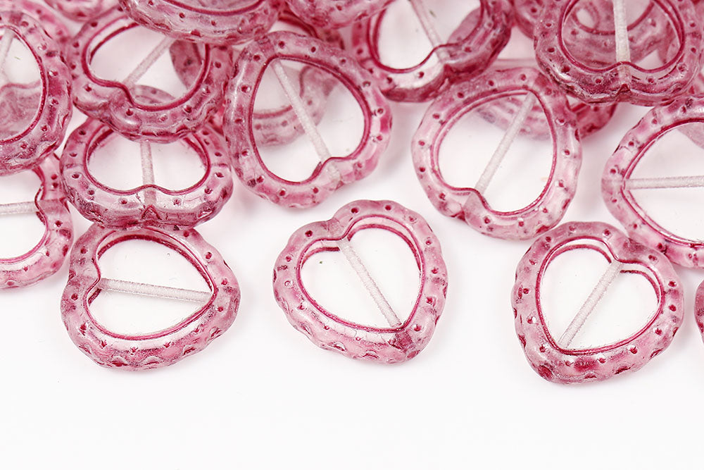 Heart 18mm Crystal Purple Finish 1-Hole Czech Beads