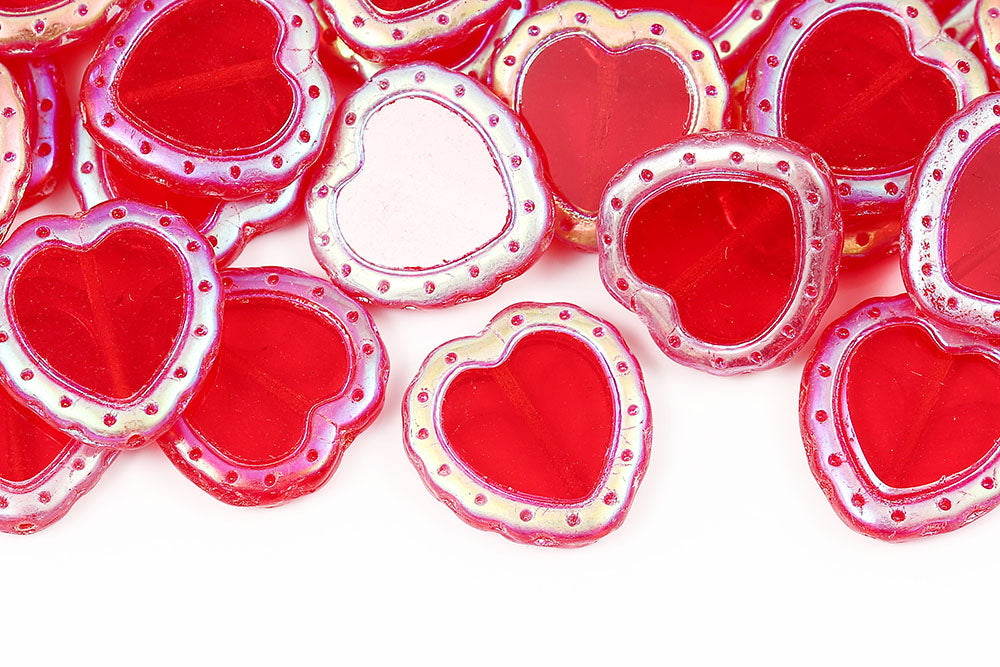 Heart 18mm Siam AB Full 1-Hole Czech Beads
