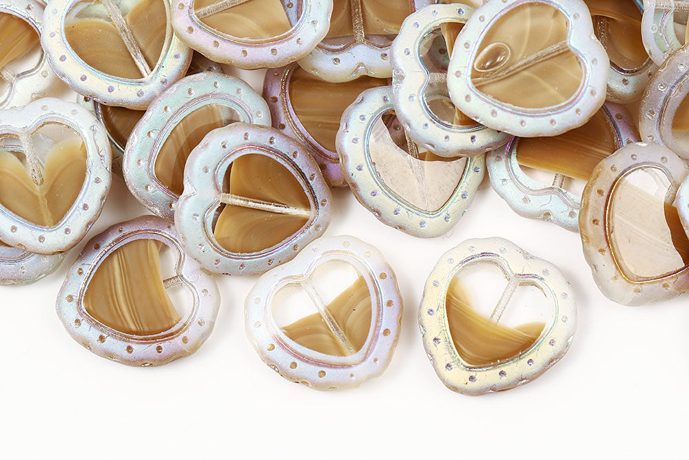 Heart 18mm Crystal Brown Mixed AB Matt 1-Hole Czech Beads