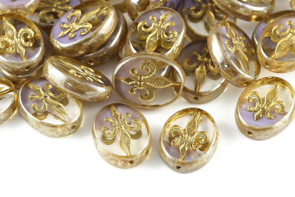 Iris 17×13mm Crystal Purple Mixed Picasso With Gold 1-Hole Czech Beads