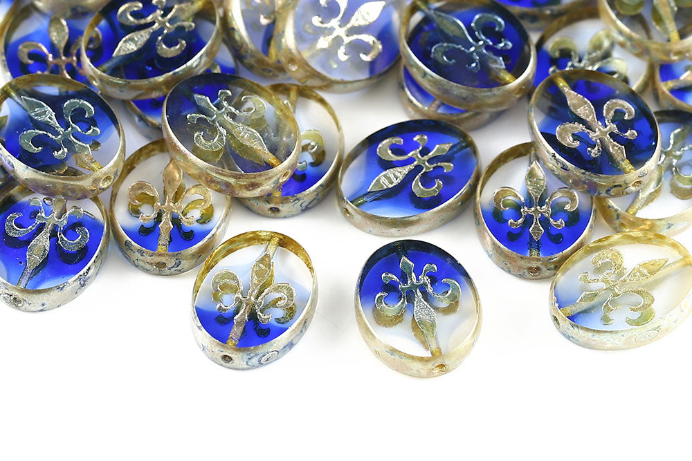 Iris 17×13mm Crystal Blue Mixed Picasso 1-Hole Czech Beads