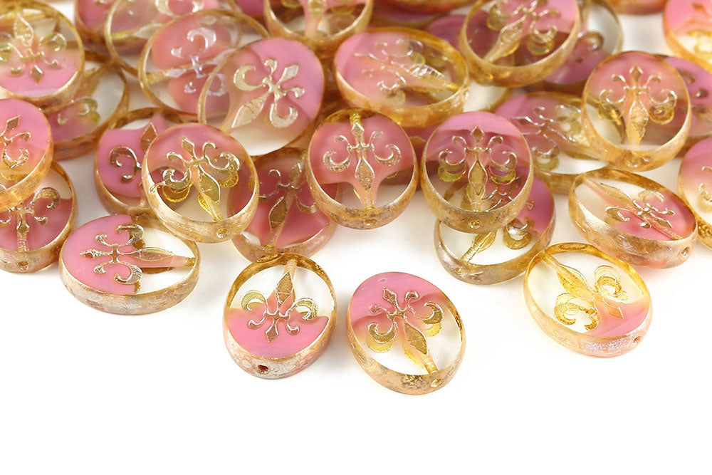 Iris 17×13mm Crystal Pink Mixed Picasso 1-Hole Czech Beads