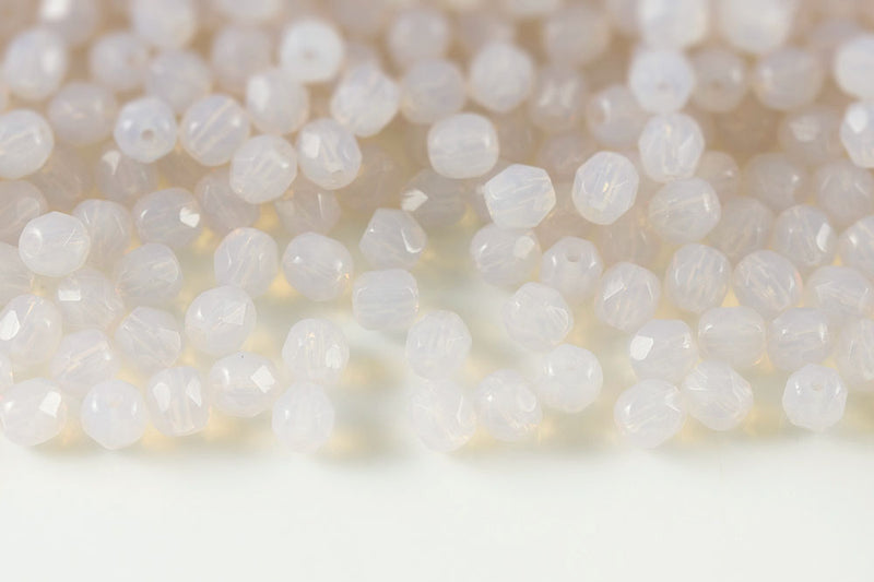 Czech Fire Polished 4mm Opal Lt.Purple Round Beads