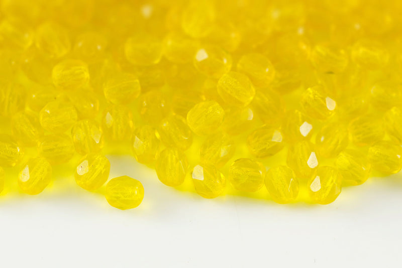 Czech Fire Polished 4mm Lt.Yellow Round Beads