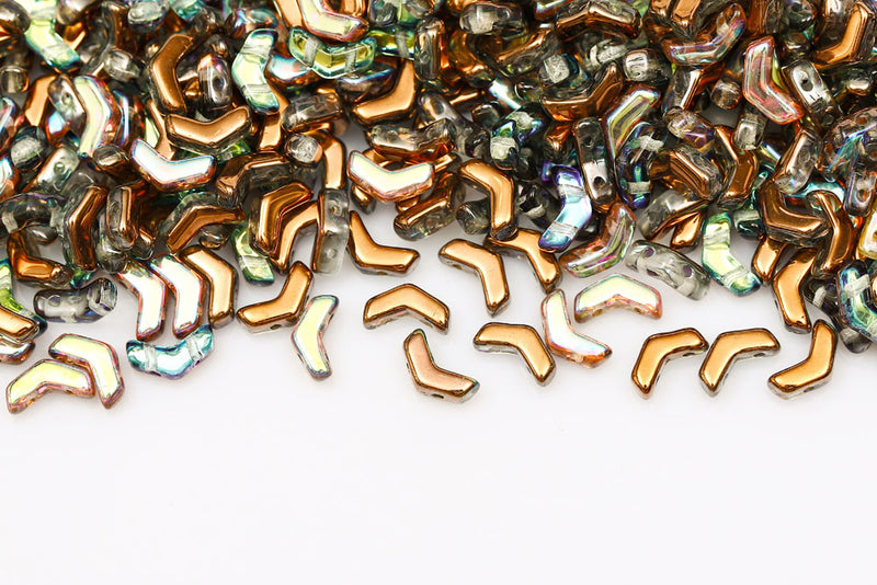 Arrow 8×5mm Crystal Copper Rainbow 2-Hole Czech Beads