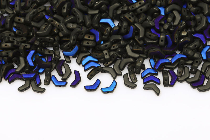 Arrow 8×5mm Jet Azuro Mat 2-Hole Czech Beads