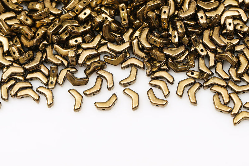 Arrow 8×5mm Jet Gold Bronze 2-Hole Czech Beads