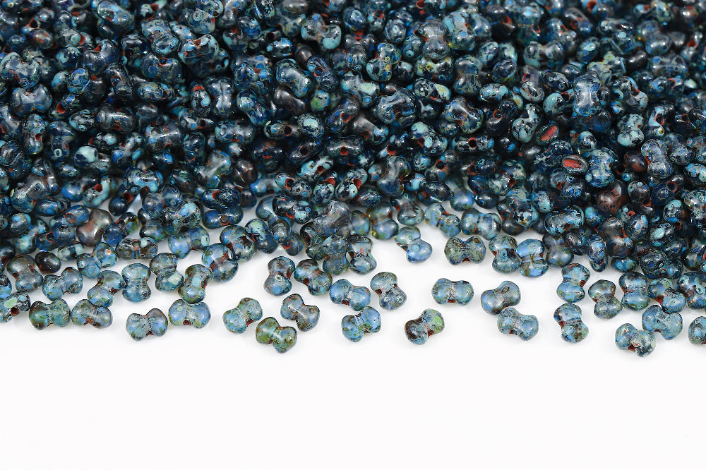Butterfly 3×4mm Sapphire Travertin Dark 1-Hole Czech Beads