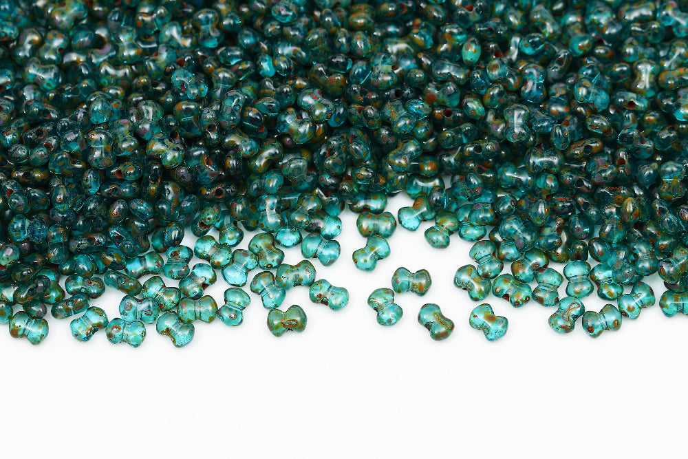 Butterfly 3×4mm Aquamarine Travertin 1-Hole Czech Beads