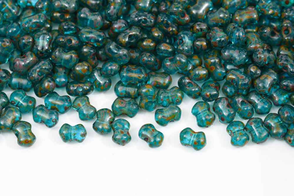Butterfly 4x6 mm Aquamarine Travertin 1-Hole Czech Beads