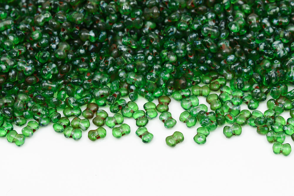 Butterfly 3×4mm Chrysolite Travertin Dark 1-Hole Czech Beads