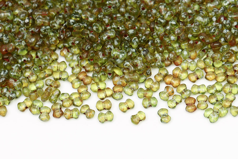 Butterfly 4x6 mm Olivine Travertin Dark 1-Hole Czech Beads