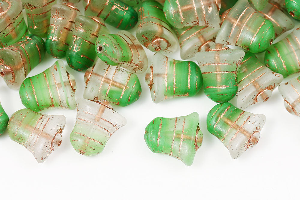 Bell 14×13mm Crystal Green Mixed With Copper 1-hole Czech Beads