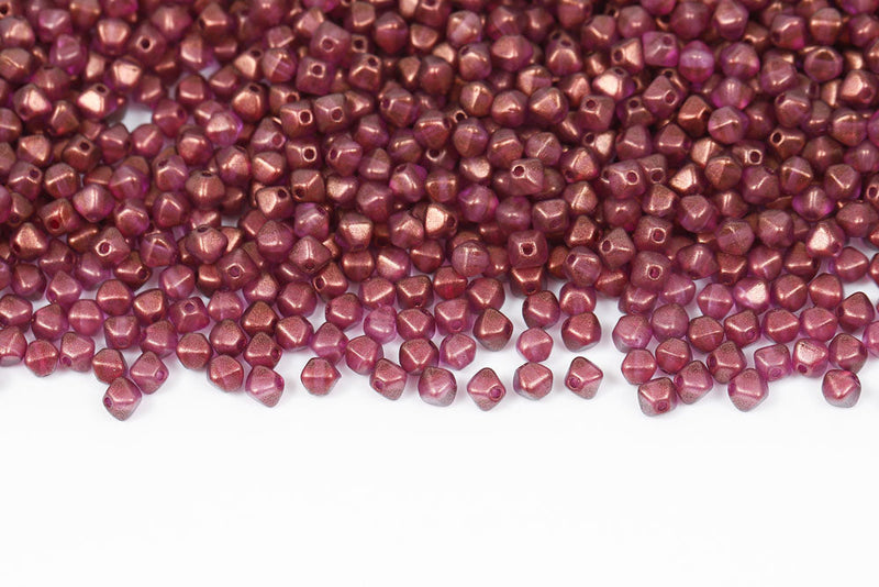 Bicone 4×4mm Halo Persian Pink 1-hole Czech Beads
