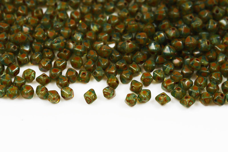 Bicone 4×4mm Aquamarine Travertin 1-hole Czech Beads