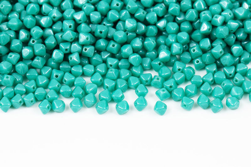 Bicone 4×4mm Turquoise Green Luster 1-hole Czech Beads