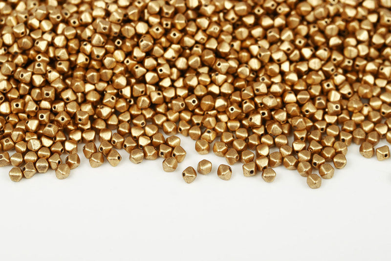 Bicone 4×4mm Crystal Vintage Pale Gold 1-hole Czech Beads