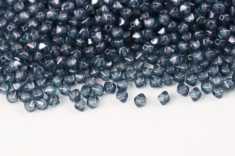 Bicone 4×4mm Crystal Blue Luster 1-hole Czech Beads