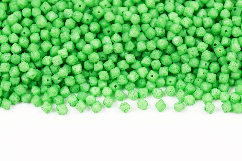 Bicone 4×4mm Alabaster White With Green Soil Finish 1-hole Czech Beads