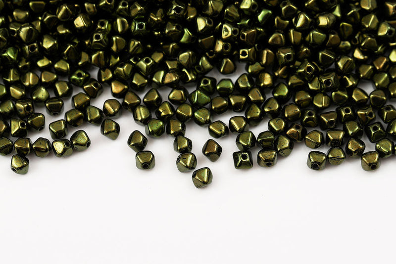 Bicone 4×4mm Jet Green Luster 1-hole Czech Beads