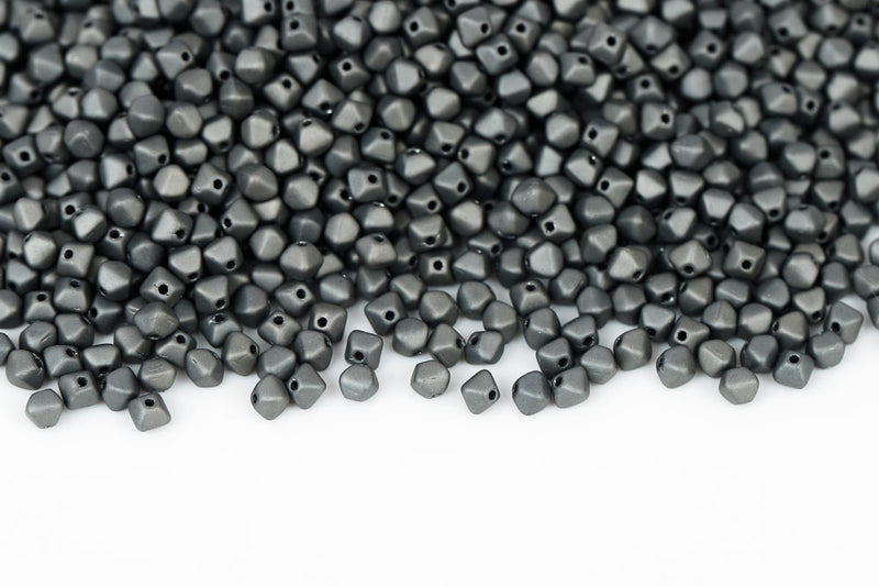 Bicone 4×4mm Jet Matt With Metallic Gray Finish 1-hole Czech Beads