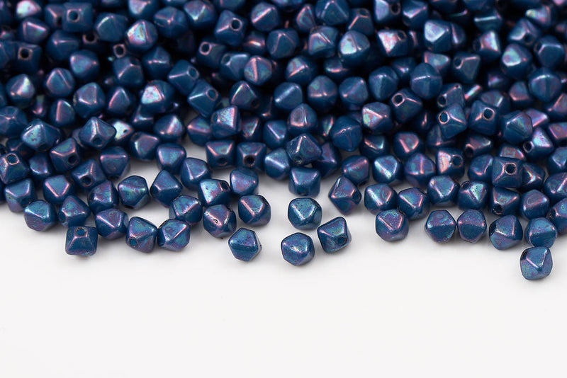 Bicone 4×4mm Turquoise Dark Blue Nebula 1-hole Czech Beads
