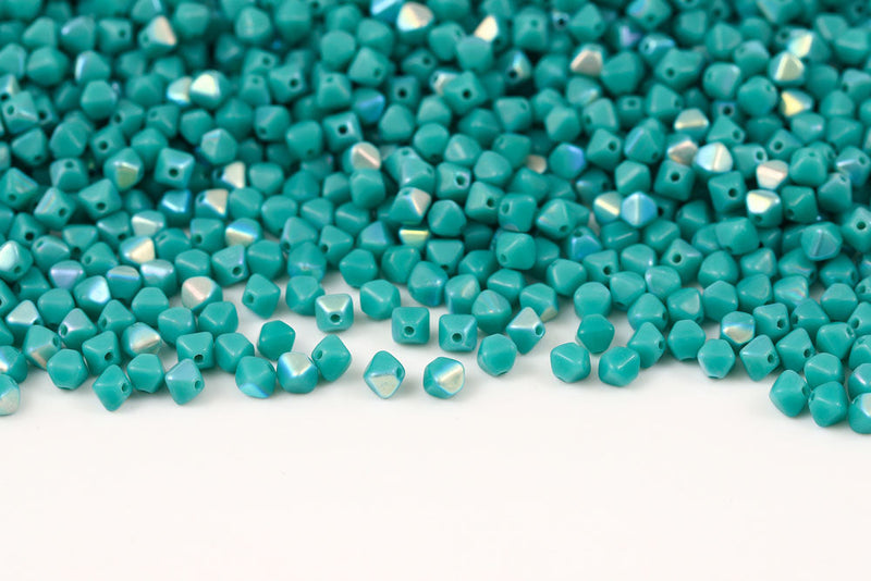 Bicone 4×4mm Turquoise Green Ab 1-hole Czech Beads
