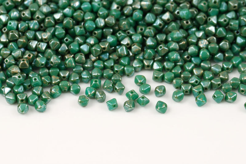 Bicone 4×4mm Turquoise Green Picasso 1-hole Czech Beads