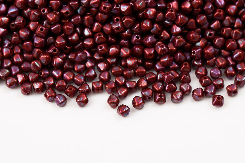 Bicone 4×4mm Opaque Coral Red Nebula 1-hole Czech Beads