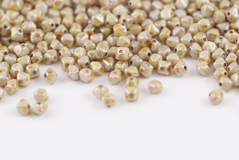 Bicone 4×4mm White With Amber Picasso Finish 1-hole Czech Beads