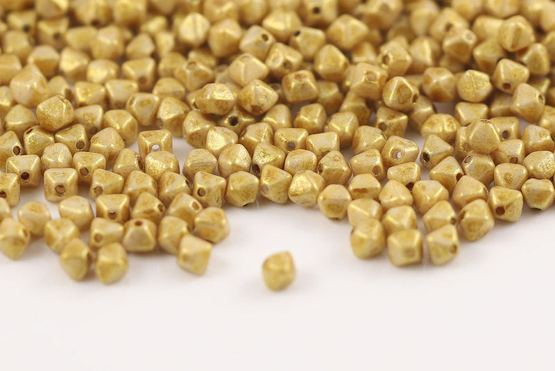 Bicone 4×4mm White With Gold Picasso Finish 1-hole Czech Beads