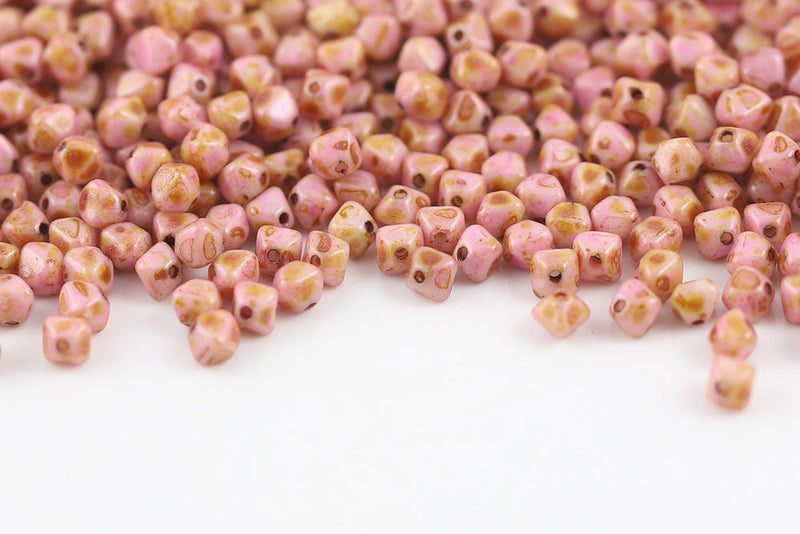 Bicone 4×4mm White With Peach Picasso Finish 1-hole Czech Beads