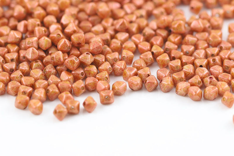 Bicone 4×4mm White With Red Picasso Finish 1-hole Czech Beads