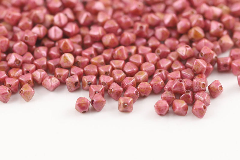 Bicone 4×4mm White With Pink Picasso Finish 1-hole Czech Beads