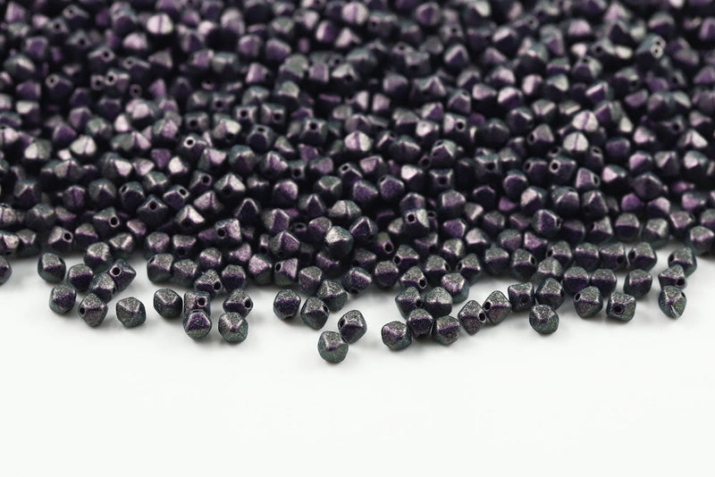 Bicone 4×4mm Jet With Purple Sandblasted Finish 1-hole Czech Beads