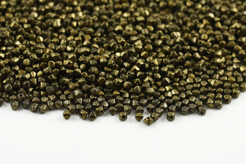 Bicone 4×4mm Jet With Gold Sandblasted Finish 1-hole Czech Beads