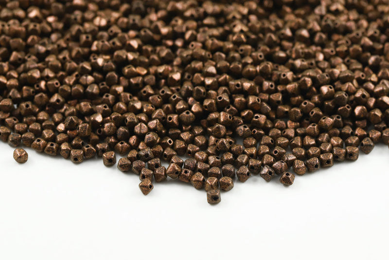 Bicone 4×4mm Jet With Brown Sandblasted Finish 1-hole Czech Beads